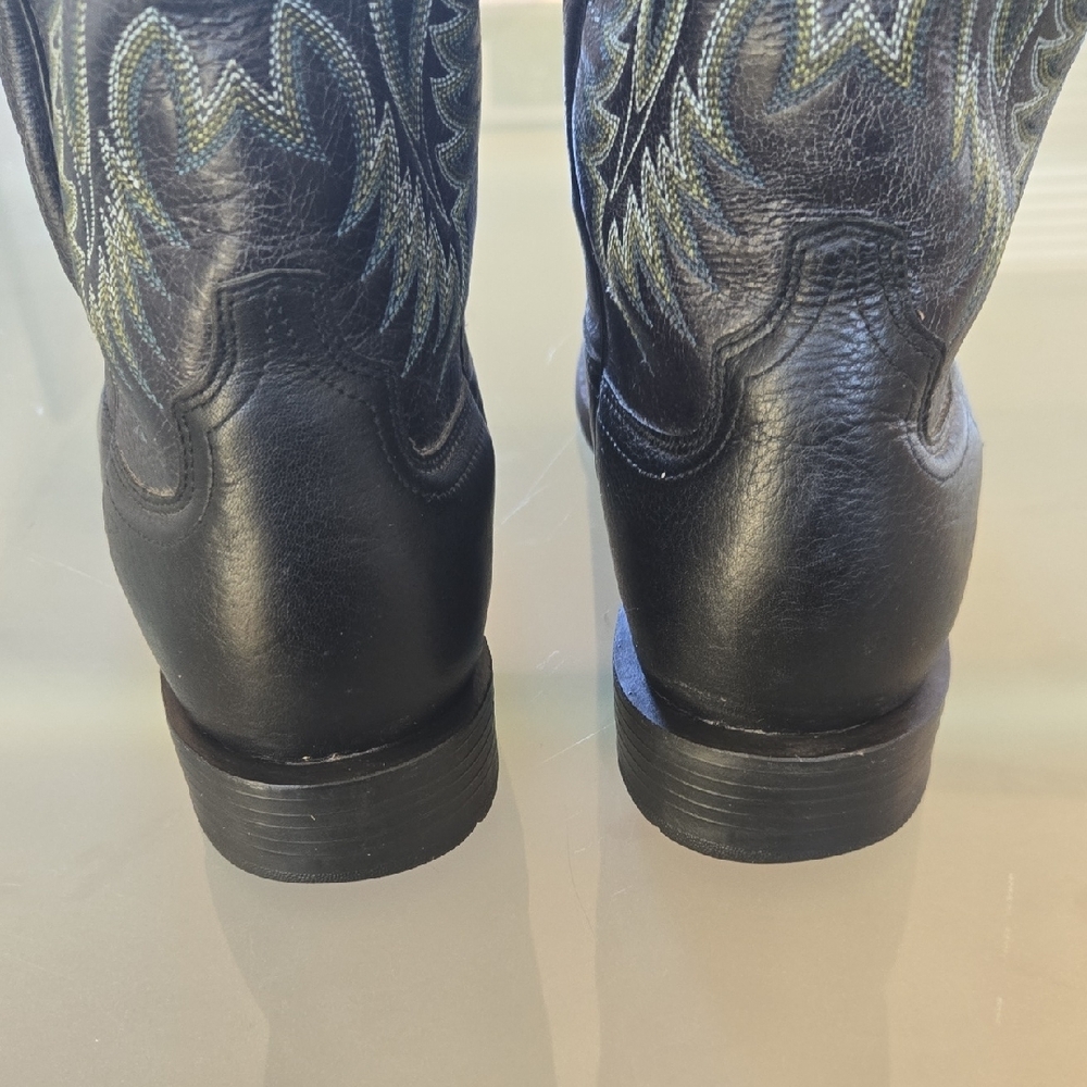 Ariat Black Western Boots with Light Green Stitching - Picture 3 of 12
